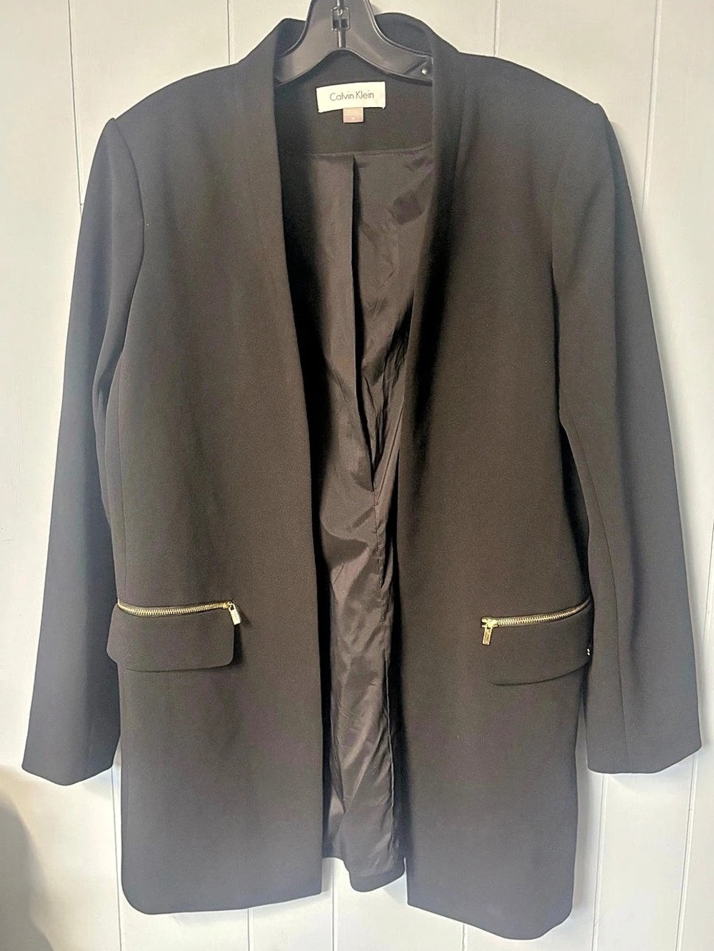 Calvin Klein Black Gold-Zip Blazer Size 16 Like New